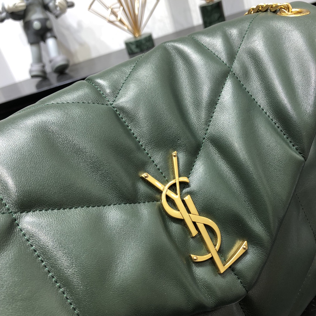 Saint Laurent Loulou Puffer Lambskin Shoulder Bag Handbag Dark Green 577475 Gold